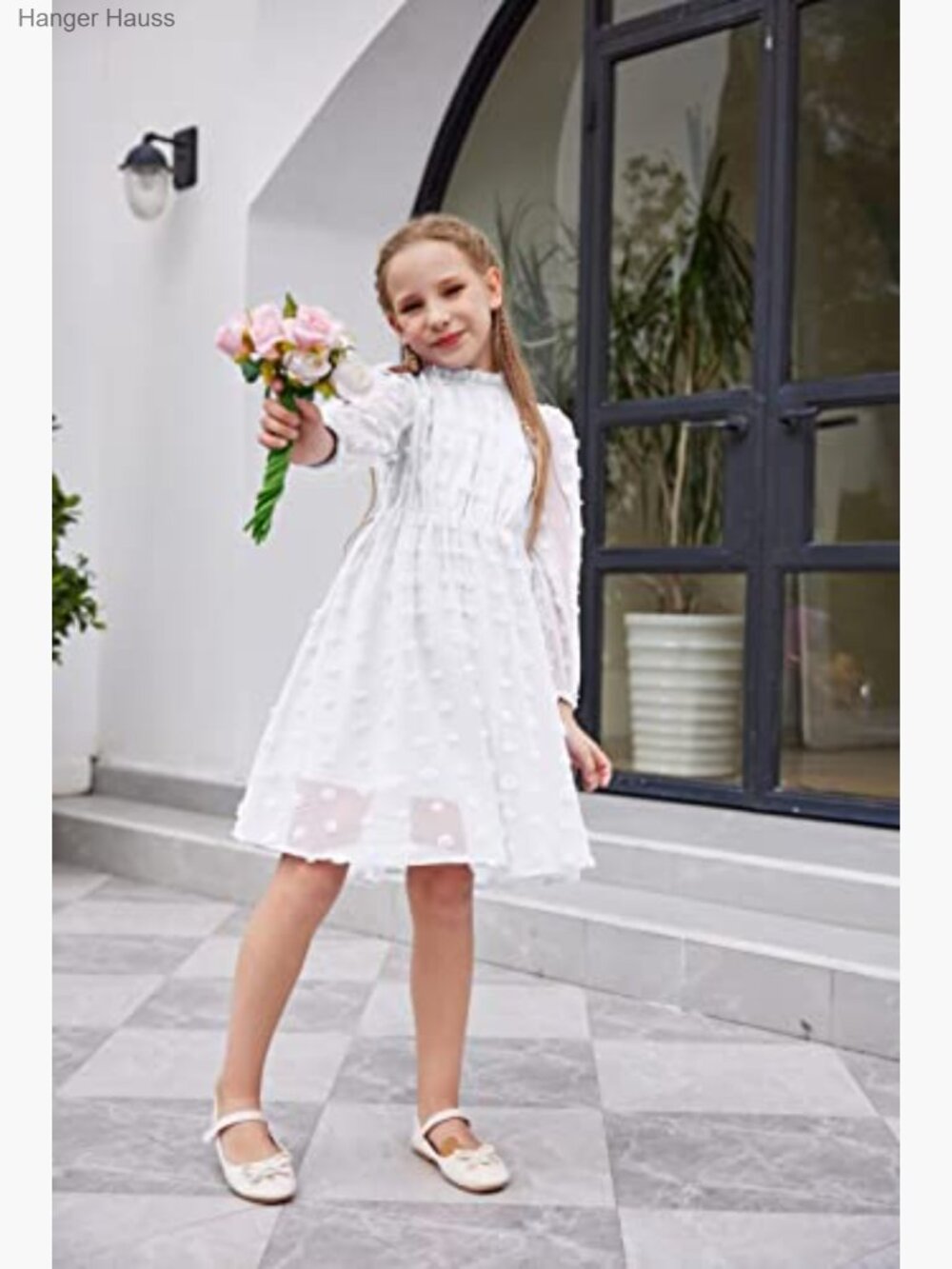 Girls Swiss Dot Long Sleeve A-Line Party Dress 5-13Y - Picture 5 of 7